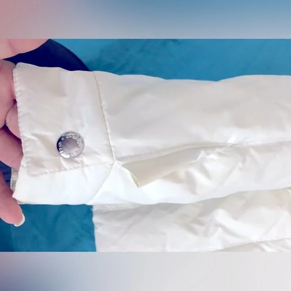 EUC Y2K Bebe crisp white fitted down puffer jacket with silver lining. - Picture 9 of 15
